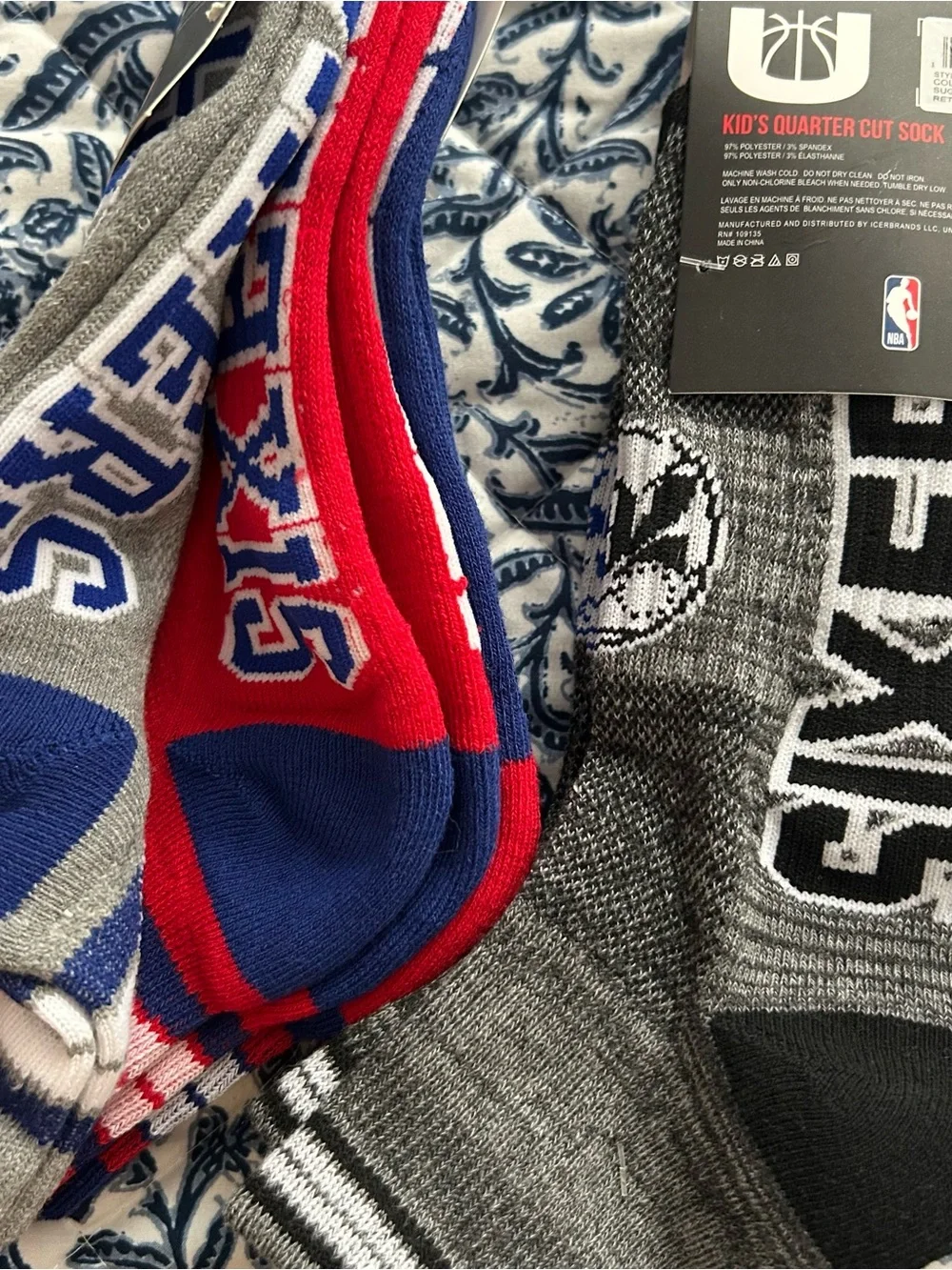 2 3 Packs Philadelphia Sixers 76ers Kids Quarter Cut Socks Shoe Size 4-9.5 New